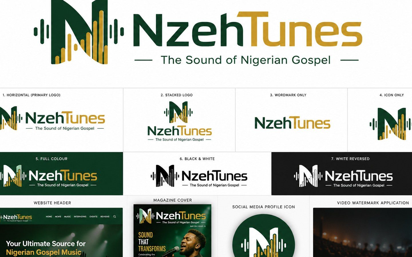 NzehTunes brand identity and digital magazine presentation