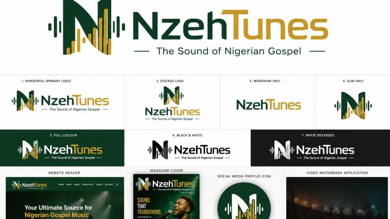 NzehTunes brand identity and digital magazine presentation